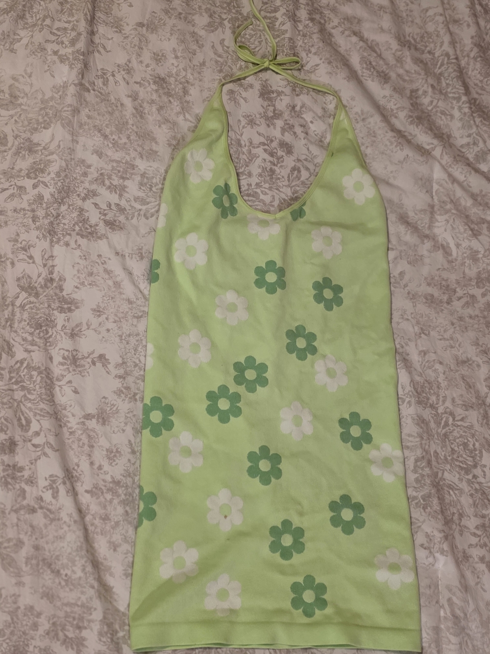 Spandex Green Floral Halter Dress